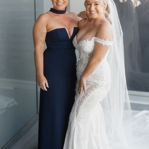 BCBGMaxAzria Navy Elias Gown with Choker